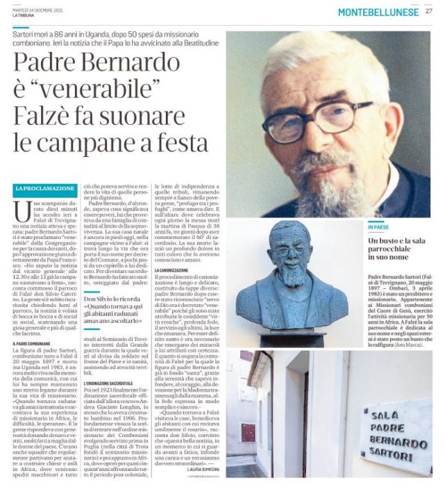 Padre Bernardo è venerabile, Falzé fa suonare le campane a festa